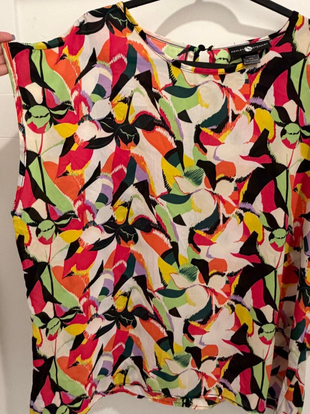 Ashley Stewart Floral Abstract Blouse Womens 14/16 Multicolor Keyhole Back Top - Picture 3 of 5